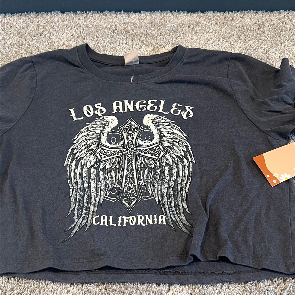 Graphic Tee with Winged Cross Design